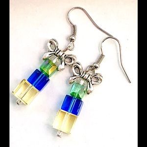 Christmas Yellow Blue Crystal Cube Gift Earrings